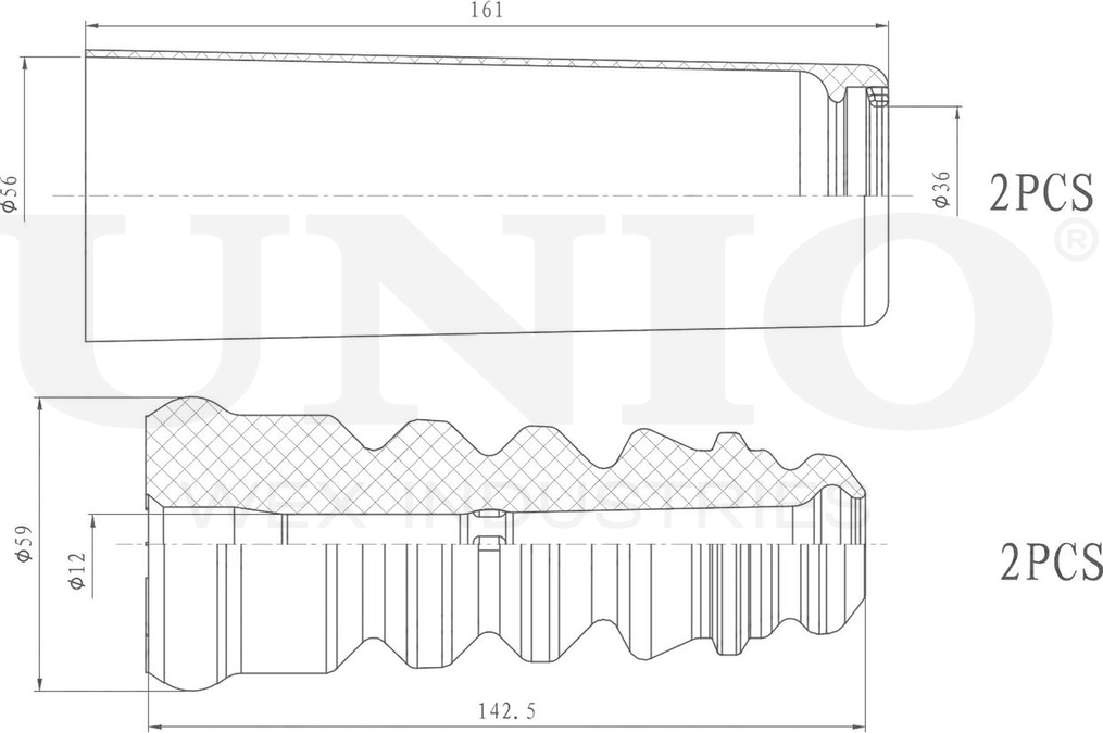 Отбойник и пыльник амортизатора, комплект (Unio). Артикул DUC-50005