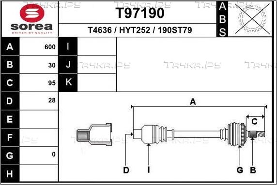 Полуось (привод в сборе, приводной вал) EAI. Артикул T97190