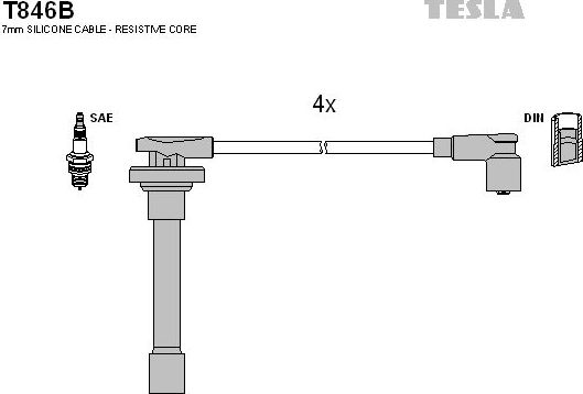 Высоковольтные провода (провода зажигания) (комплект) Tesla для Honda Integra III 1997-2001. Артикул T846B