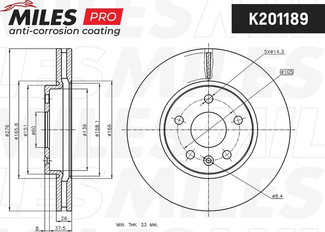 Тормозной диск Miles. Артикул K201189