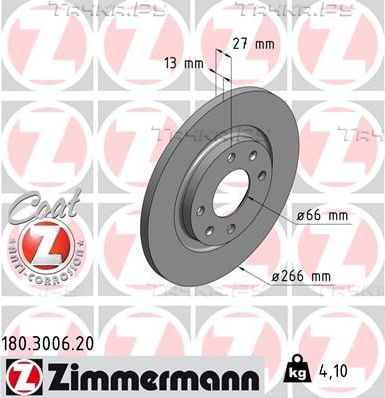 Тормозной диск Zimmermann Coat Z передний для Citroen C2 2003-2012. Артикул 180.3006.20
