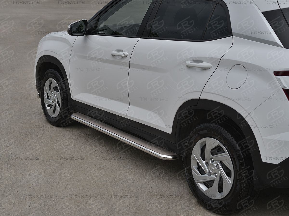 Защита порогов RusStal труба d42 с листом (вариант 3) для Hyundai Creta II 2021-2026. Артикул HCRL-0038223