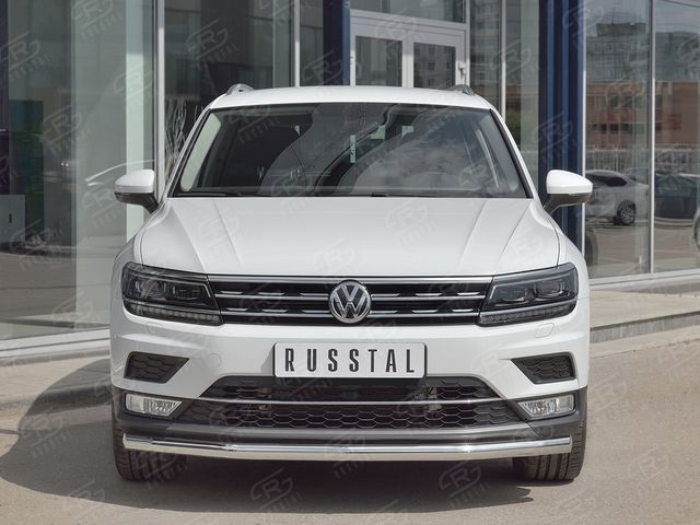 Защита RusStal переднего бампера d63 секции для Volkswagen Tiguan II 2016-2020 (кроме Off Road). Артикул VGZ-002714