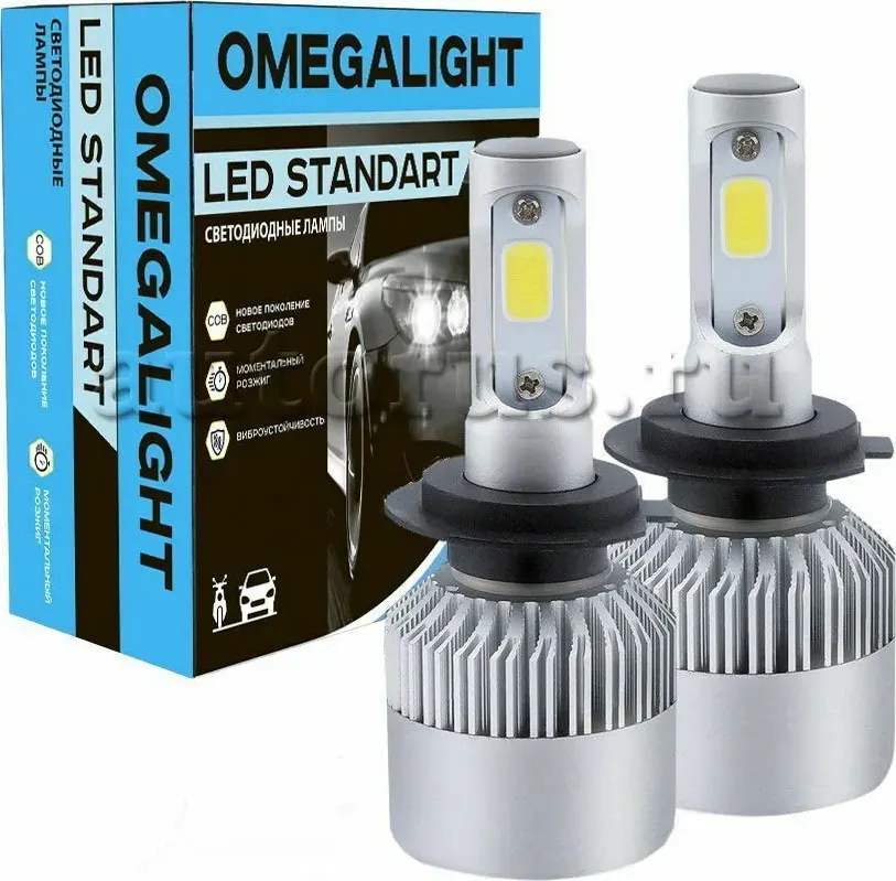 Лампа светодиодная 12V H7 25W PX26d 6000K OMEGA LIGHT 2 шт. картон OMEGALIGHT OLLEDH7ST-1. Артикул OLLEDH7ST-1