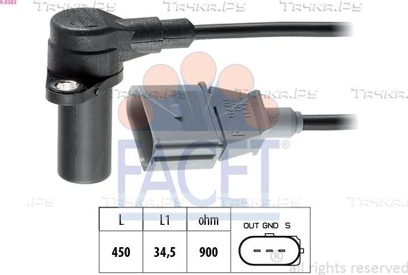 Датчик положения коленвала Facet Made in Italy - OE Equivalent для Audi A6 II (C5) 2002-2005. Артикул 9.0383