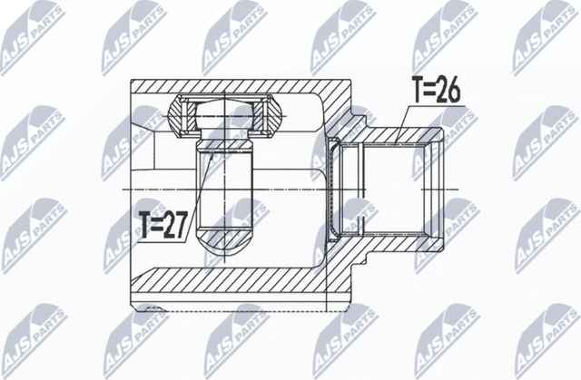 Шрус внутренний (граната) NTY правый для Volkswagen Transporter T5 2009-2015. Артикул NPW-VW-076