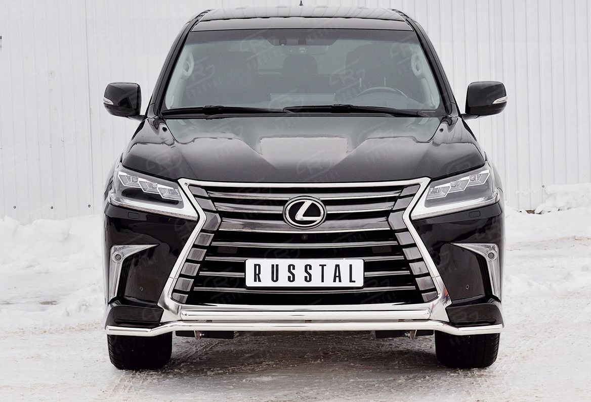 Защита RusStal переднего бампера d42 волна-d42 дуга для Lexus LX450d III 2-й рестайлинг 2015-2026 (кроме F-Sport). Артикул LLX4Z-002518