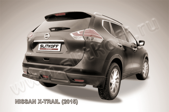 Защита Slitkoff заднего бампера d57+d57 двойная для Nissan X-Trail T32 2015-2026 Черная. Артикул NXT15-008B