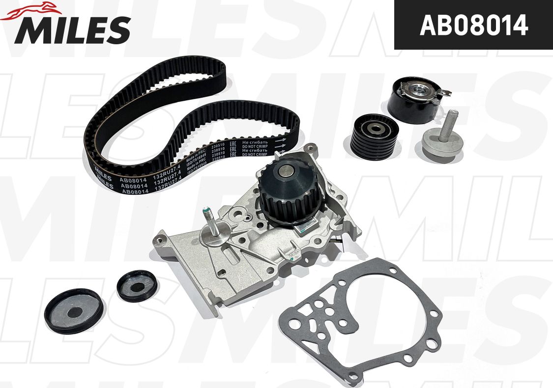Помпа (водяной насос) с комплектом ремня ГРМ Miles для Renault Clio V 2010-2026. Артикул AB08014