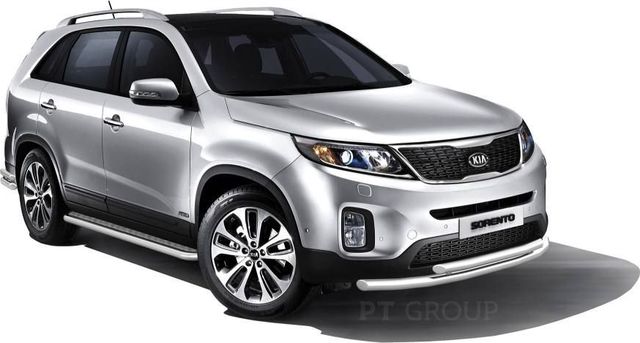 Защита порогов PT Group с алюм. площадкой d51 (НПС) для Kia Sorento III (Prime) рестайлинг 2017-2020. Артикул 06020207