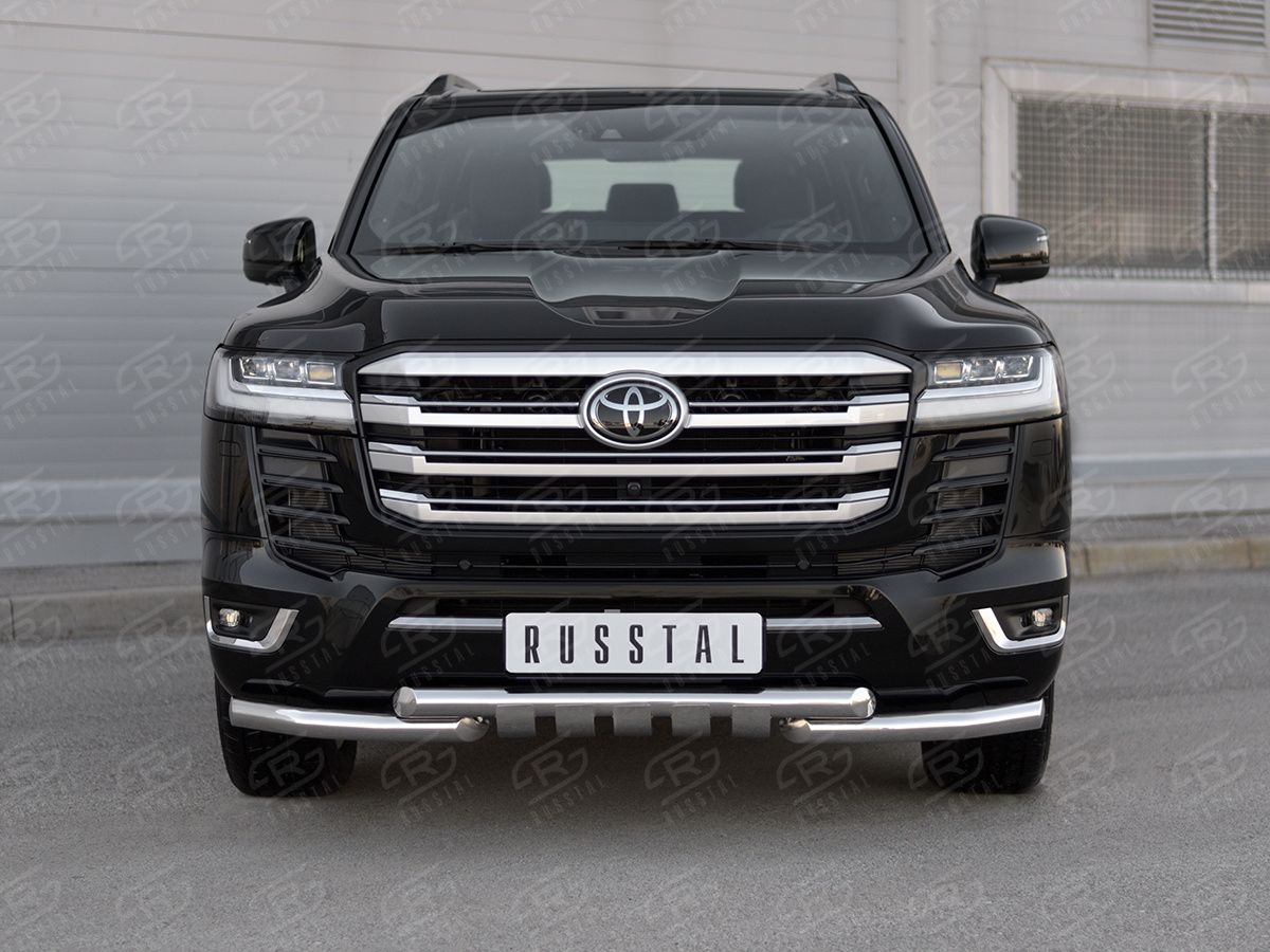 Защита RusStal переднего бампера d63 (секции)-d63 (уголки+клыки) для Toyota Land Cruiser 300 70th Anniversary 2021-2026. Артикул TLCZ-003632