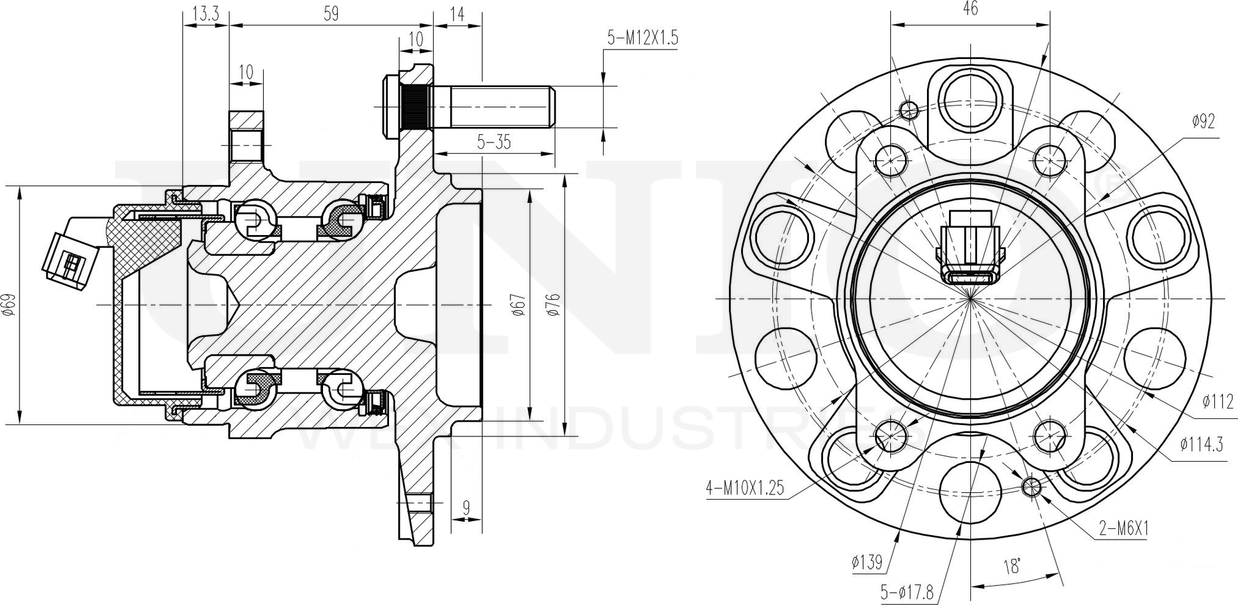 Ступица колеса с интегрированным подшипником (Unio). Артикул HUB-20218