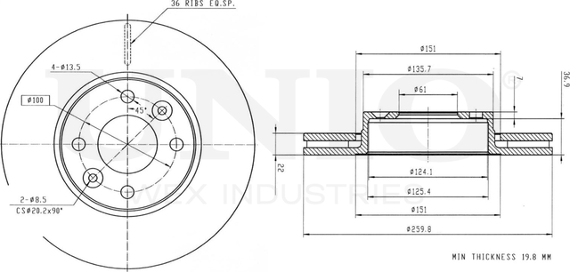 Диск тормозной (Unio). Артикул BRD-20007