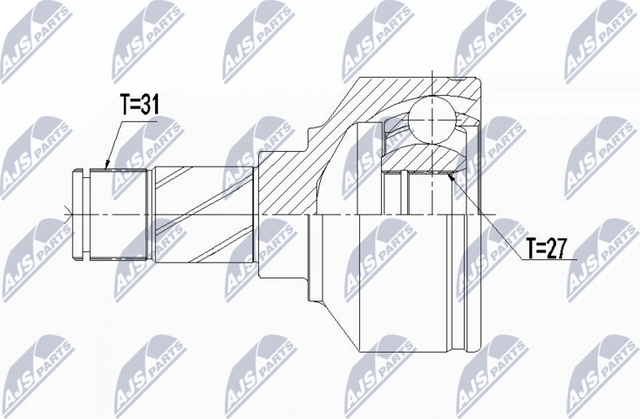 Шрус внутренний (граната) NTY передний левый для Volvo XC60 I 2008-2017. Артикул NPW-VV-106