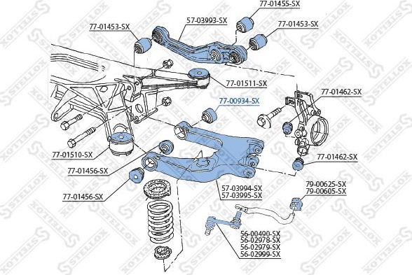 Сайлентблок заднего рычага подвески Stellox нижний для Audi V8 1988-1994. Артикул 77-00934-SX