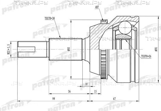 Шрус наружный (граната) Patron передний для Toyota Camry 30 (V30, XV30) 2001-2006. Артикул PCV1433