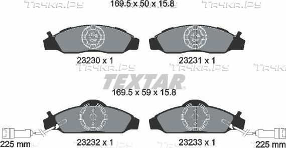 Тормозные колодки Textar передние для SsangYong Musso II 2004-2026. Артикул 2323001
