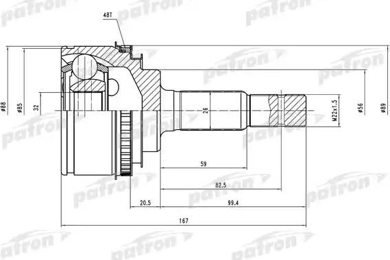 Шрус наружный (граната) Patron для Toyota Camry 10 (V10, XV10) 1991-1996. Артикул PCV2025