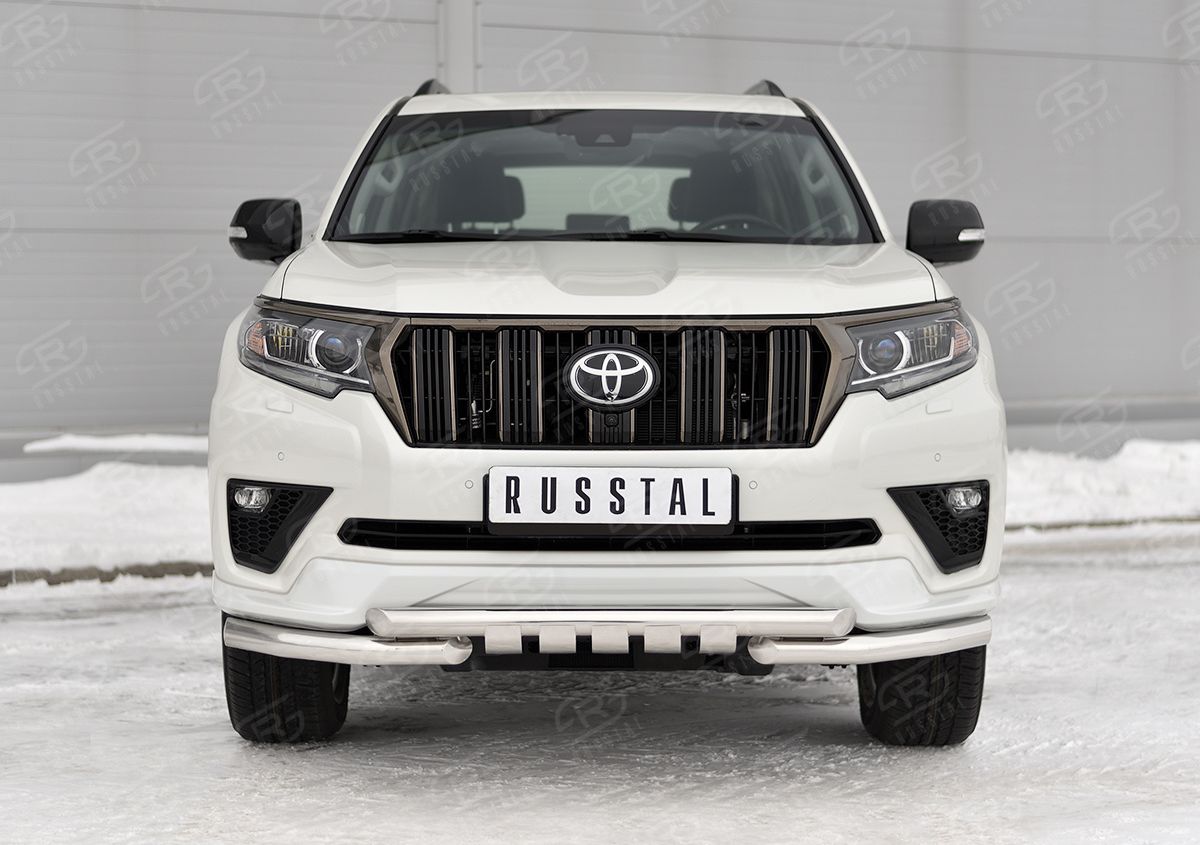 Защита RusStal переднего бампера d63 секции-d63 уголки и клыки для Toyota Land Cruiser Prado 150 Black Onyx 2020-2026. Артикул LCPZ-003548