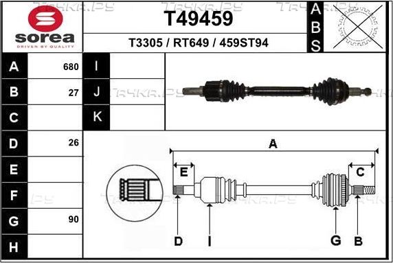 Полуось (привод в сборе, приводной вал) EAI. Артикул T49459