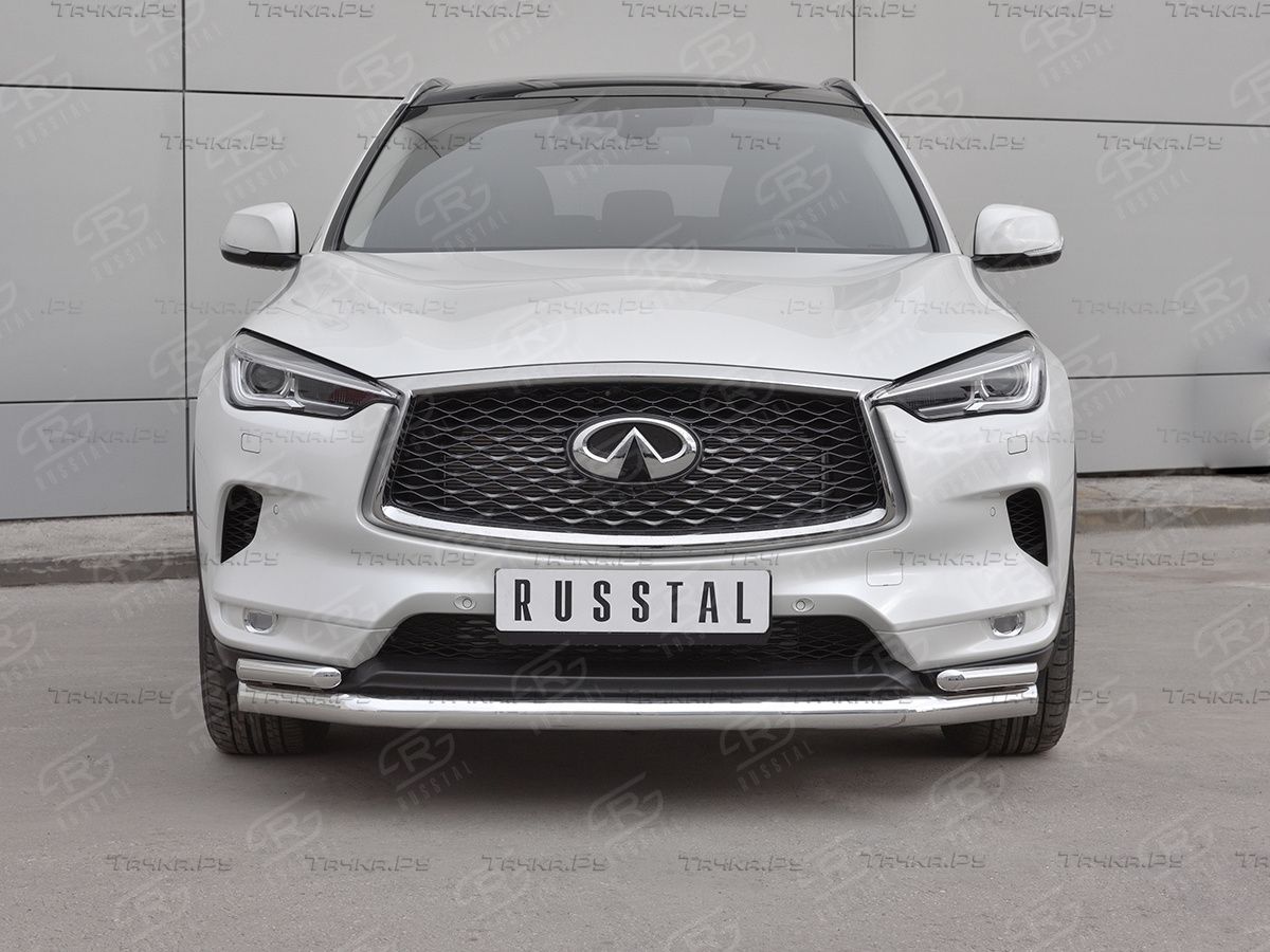 Защита RusStal переднего бампера d63 секции-d42х2 дуга для Infiniti QX50 II 2018-2026. Артикул IQX5Z-003079