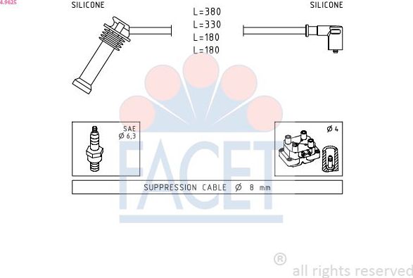 Высоковольтные провода (провода зажигания) (комплект) Facet Made in Italy - OE Equivalent. Артикул 4.9625