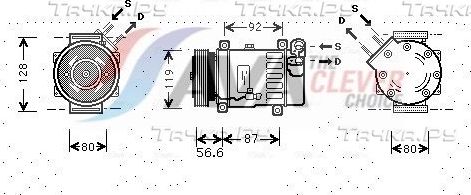 Компрессор кондиционера AVA для Fiat Grande Punto 2005-2013. Артикул CNAK238