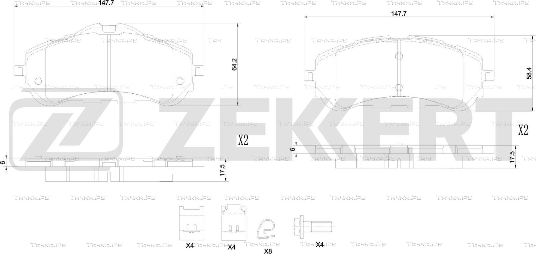 Тормозные колодки Zekkert передние для Toyota ProAce II 2019-2026. Артикул BS-1344