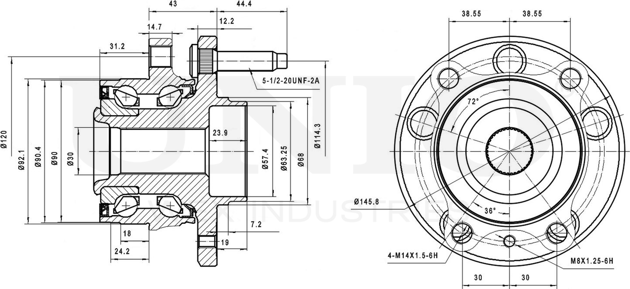 Ступица колеса с интегрированным подшипником (Unio). Артикул HUB-20028