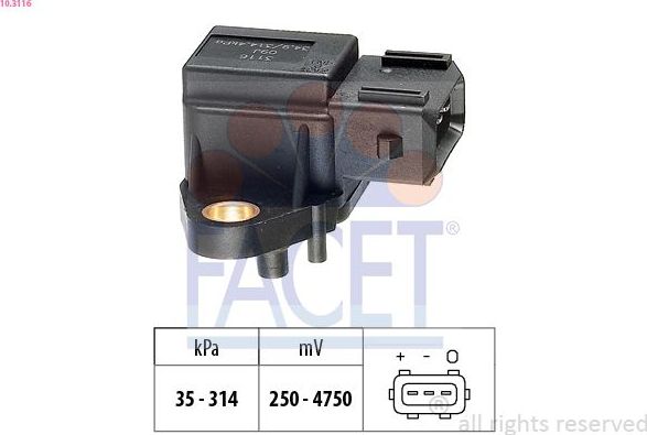 Датчик абсолютного давления (ДАД, MAP) Facet Made in Italy - OE Equivalent. Артикул 10.3116