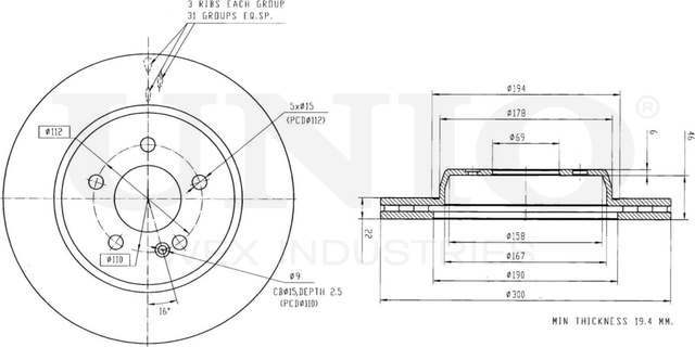 Диск тормозной (Unio). Артикул BRD-20404