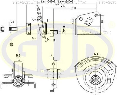 Амортизатор G.U.D. передний для Renault Laguna II 2001-2007. Артикул GSA333717