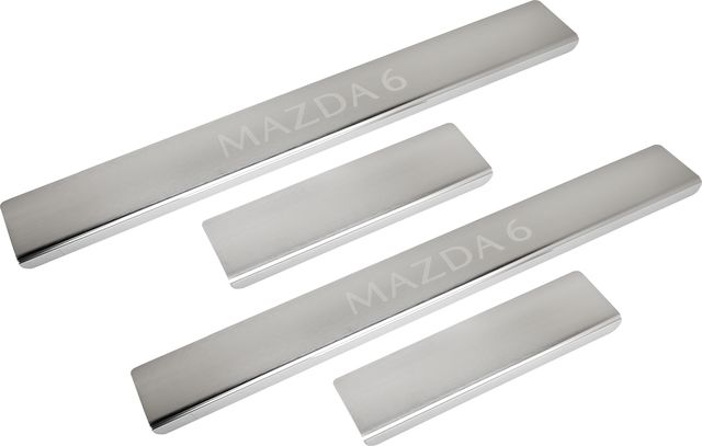 Накладки Arbori на пороги сатинированные с логотипом для Mazda 6 III GJ рестайлинг 2018-2026. Артикул ARBORI3308DS01S