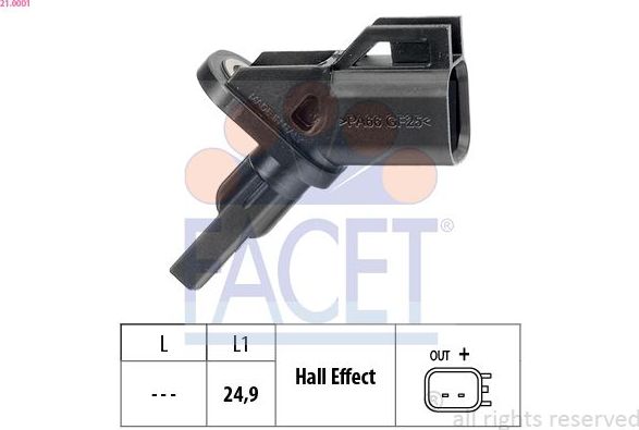 Датчик ABS Facet Made in Italy - OE Equivalent передний правый/левый для Ford Tourneo Connect II 2013-2026. Артикул 21.0001