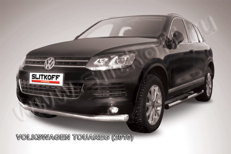 Защита Slitkoff переднего бампера d76 для Volkswagen Touareg II 2010-2014. Артикул VWTR-003
