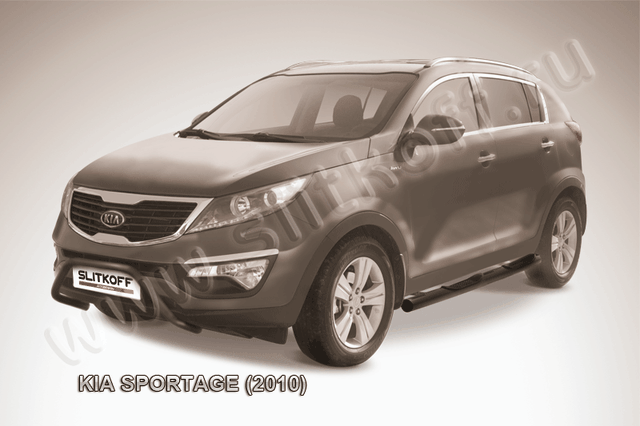 Кенгурятник Slitkoff d57 низкий мини ЧЕРНЫЙ матовый для Kia Sportage III 2010-2014. Артикул KSP010-001B
