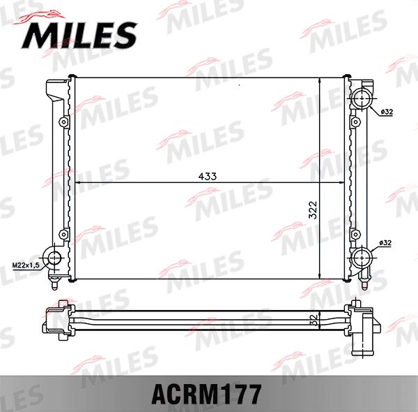 Радиатор охлаждения двигателя Miles (алюминий) для Volkswagen Passat B3 1988-1993. Артикул ACRM177