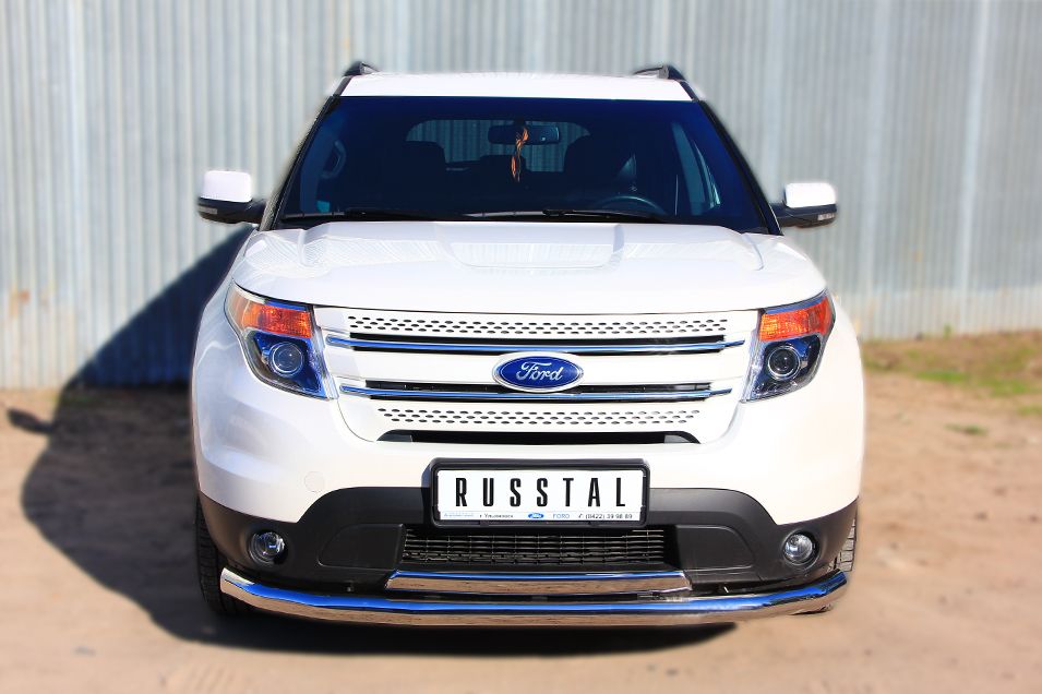 Защита переднего бампера RusStal для Ford Explorer V 2011-2016 двойная (секции+овальная дуга) d76/75х42. Артикул FEZ-001310