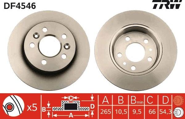 Тормозной диск TRW задний для Renault Avantime 2001-2003. Артикул DF4546