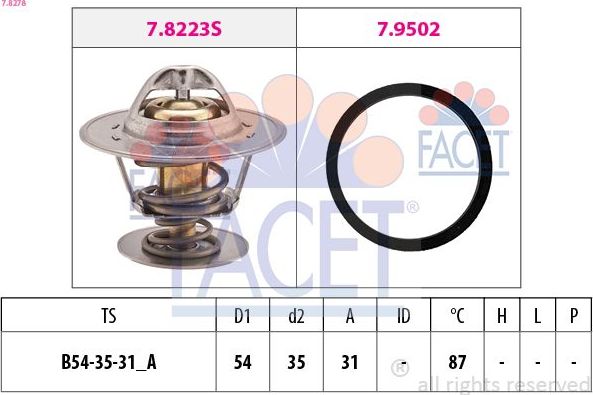 Термостат Facet Made in Italy - OE Equivalent для SEAT Ibiza I 1984-1993. Артикул 7.8278