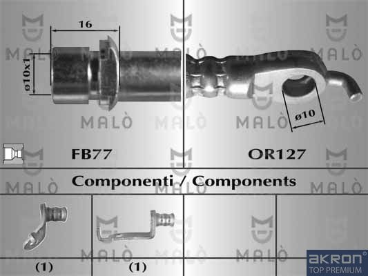 Тормозной шланг Malò передний левый для Toyota Corolla E140, E150 2006-2014. Артикул 80878