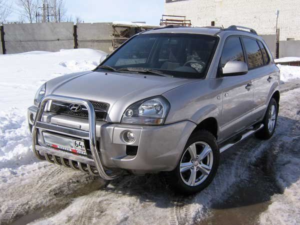 Кенгурятник Slitkoff d57 высокий с защитой картера для Hyundai Tucson I 2004-2009. Артикул HT003