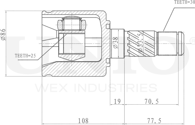 ШРУС внутренний (Unio). Артикул CVJ-30165