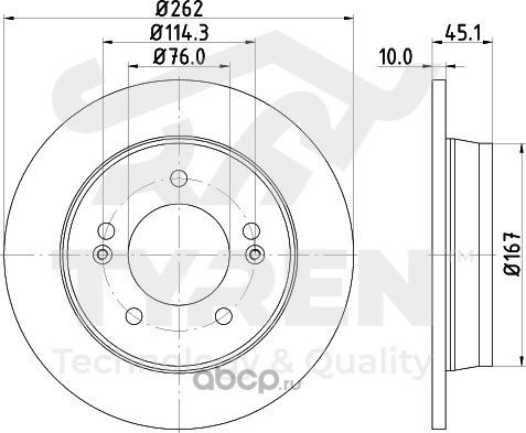 Тормозной диск (Tyren). Артикул TYR1015851