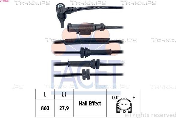 Датчик ABS Facet Made in Italy - OE Equivalent передний правый/левый для Fiat Punto III Punto 2012-2018. Артикул 21.0098