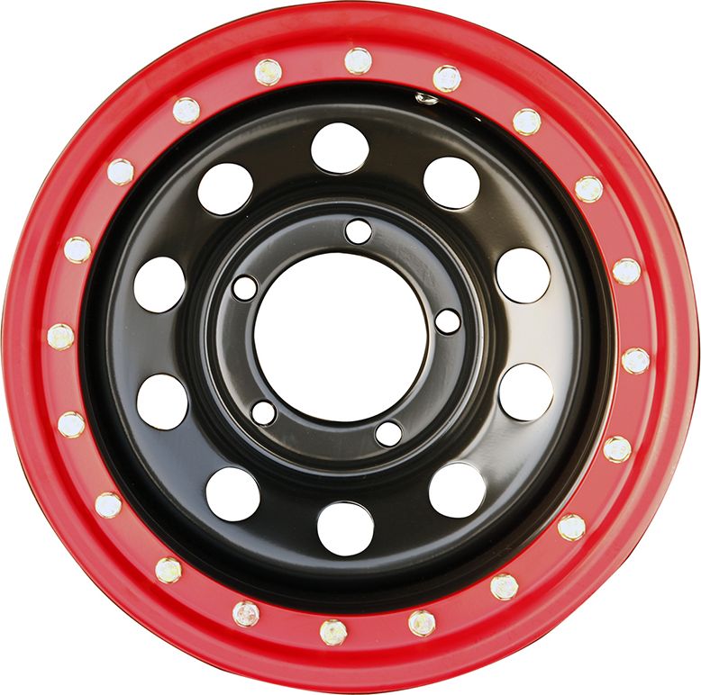 Колёсный диск OFF-ROAD Wheels усиленный стальной черный с бедлоком (красный) 5x139,7 8xR15 d110 ET-19 для Dodge Ram 1500 1981-2026. Артикул 1580-53910BL-19 BD-R