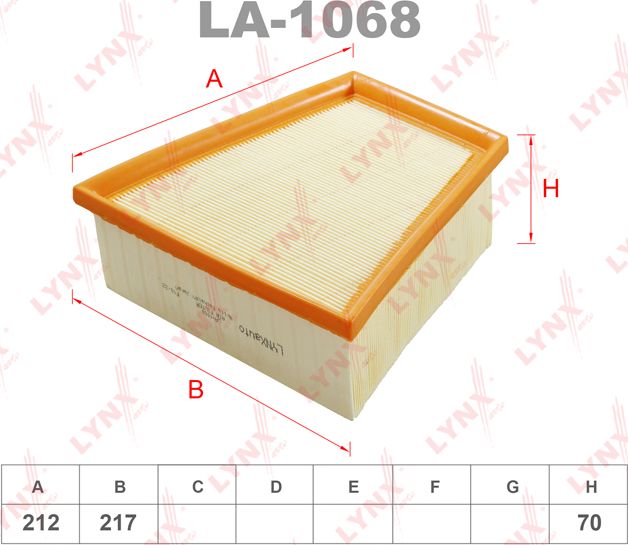 Воздушный фильтр LYNXauto. Артикул LA-1068