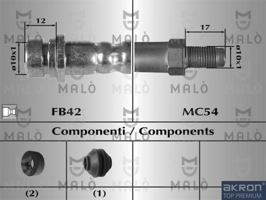 Тормозной шланг Malò передний для Ford Focus I 1999-2005. Артикул 8608