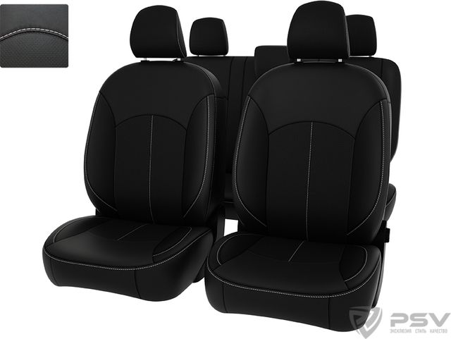 Чехлы PSV Оригинал на сидения для Renault Duster I рестайлинг 2015-2020, цвет Черный/отстрочка белая. Артикул 125776