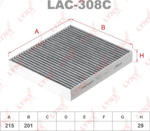 Салонный фильтр LYNXauto для Fiat Fullback I 2016-2026. Артикул LAC-308C